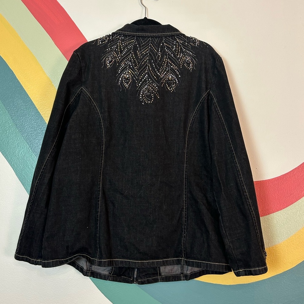Ameri Mode Denim Embellished Peacock Rhinestone Z… - image 2